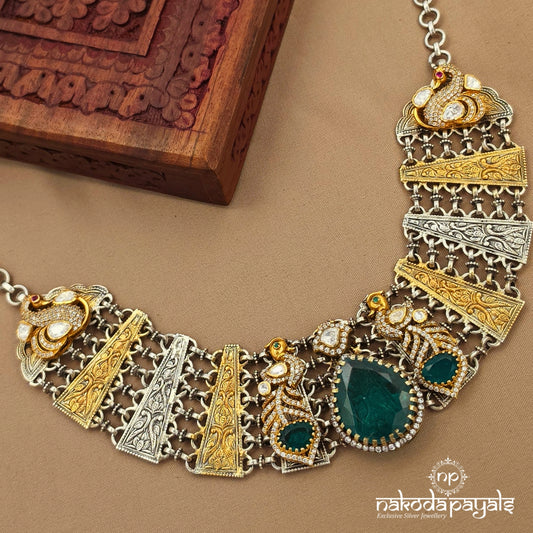 Cute Greenish Peacock Moissanite Neckpiece (N11921)