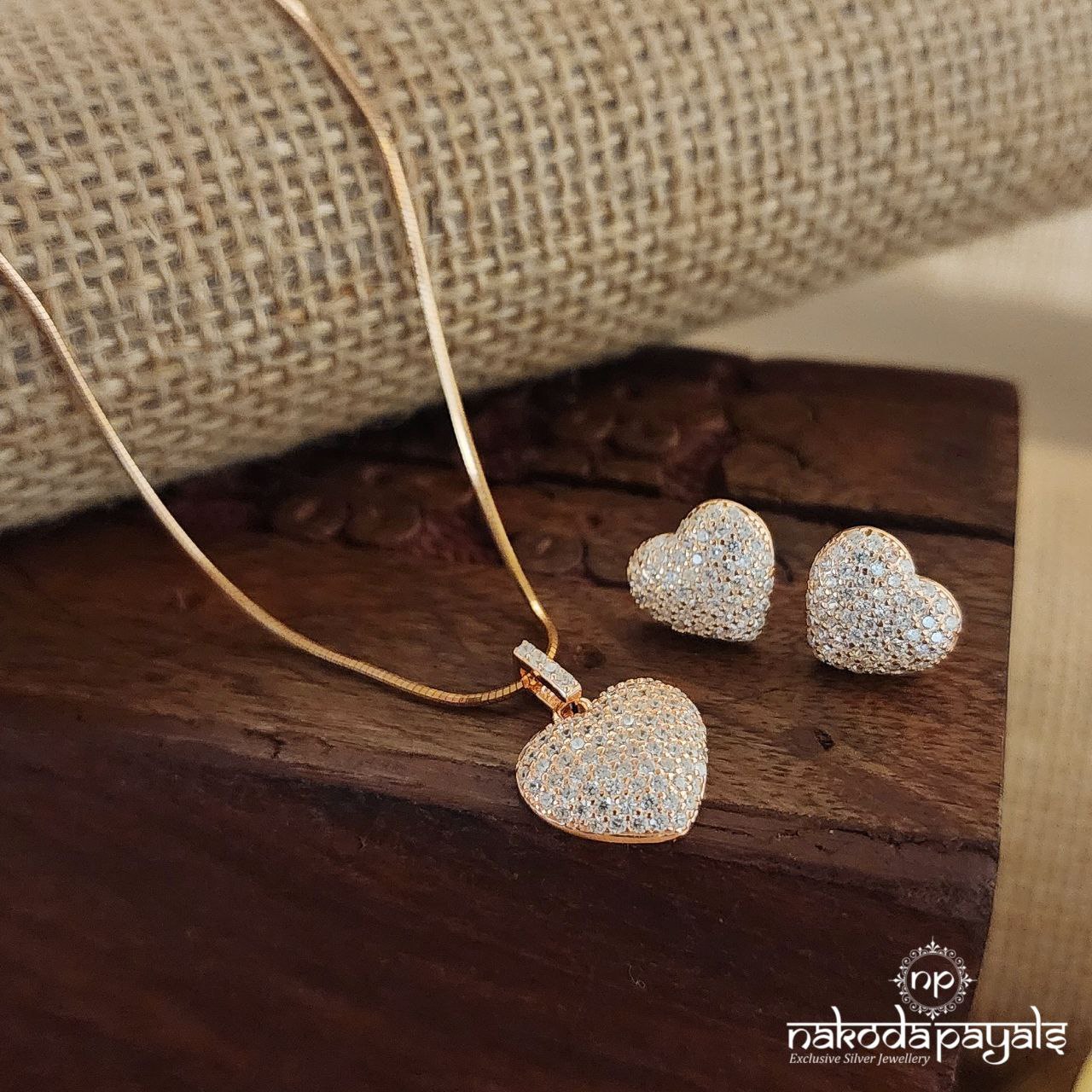 Rose Gold Sweetheart Neckpiece with Earrings (St3303)