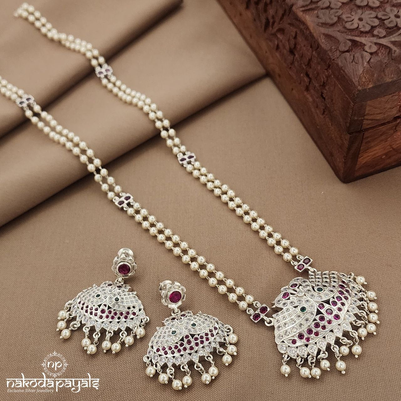 Twin Peacock Neckpiece With Earrings (N11471)