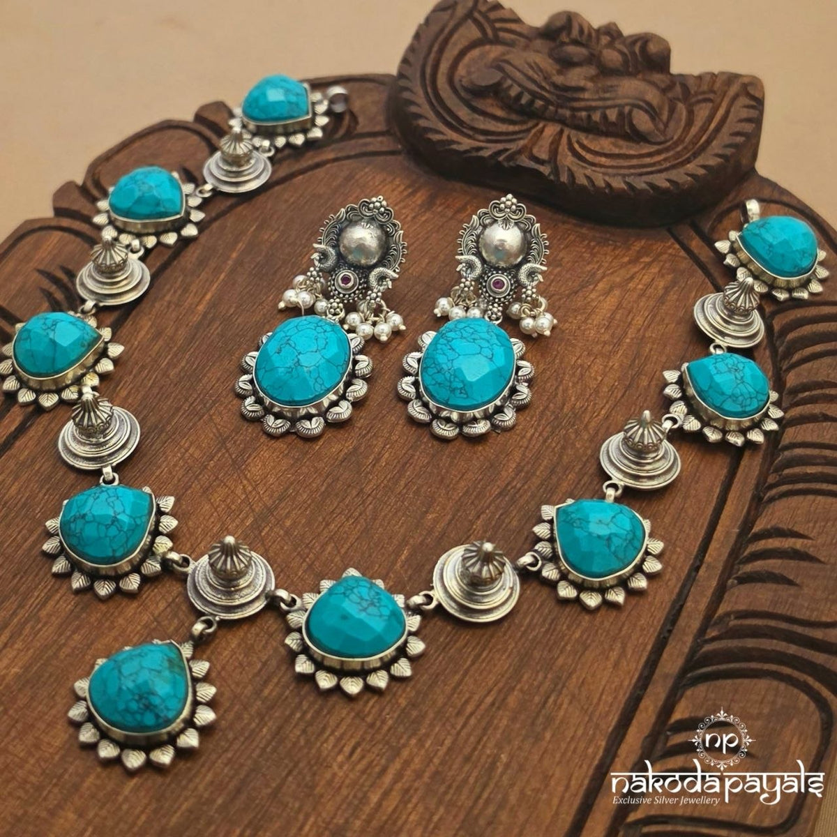 Turquoise Neckpiece With Earrings (N12209)