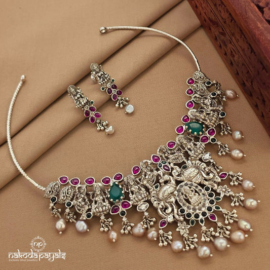 Traditional Multicolor Neckpiece With Earrings (N11716)
