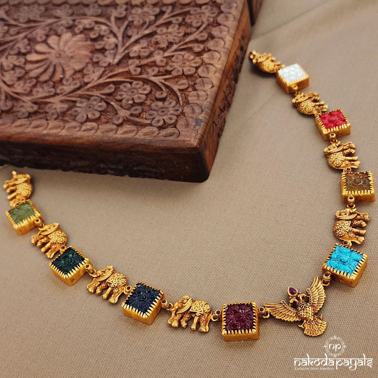 Elephant Navaratna Neckpiece (Gn9596)