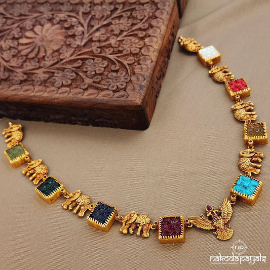 Elephant Navaratna Neckpiece (Gn9596)