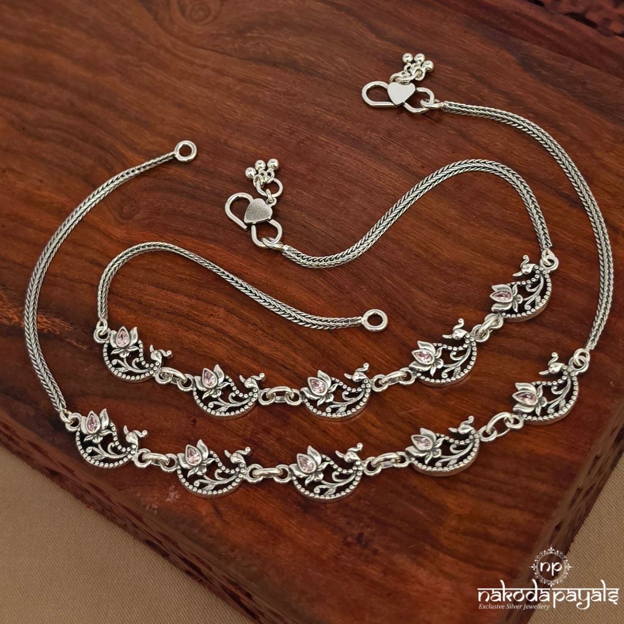 Endearing Pinkish Peacock Anklets (A6923)