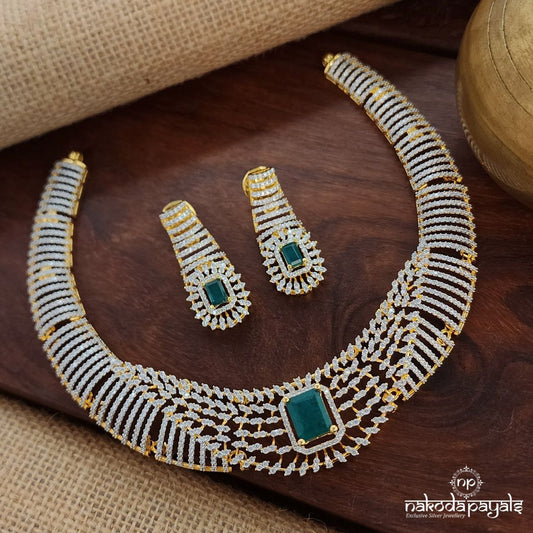 Elegant Green Neckpiece With Earrings (Gn8825)