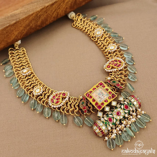 Mesmerizing Kundan Green Pearl Srinathji Neckpiece (Gn9283)