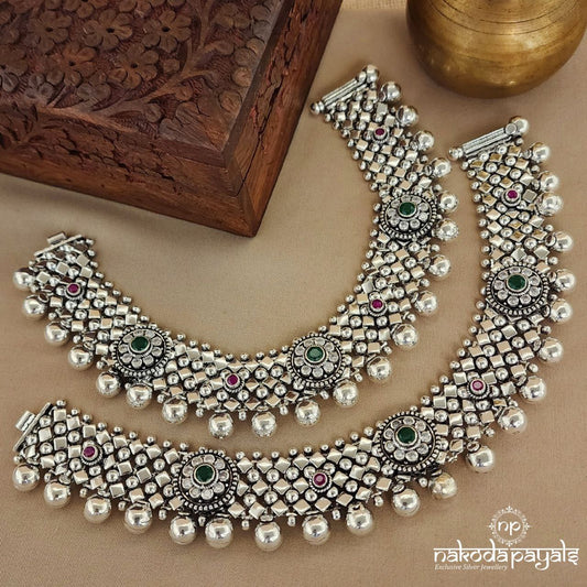 Green Cubical Ball Drop Anklets (A6055)