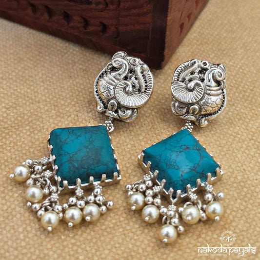 Squarish Torquoise Peacock Pearl Chandbali (C4183)