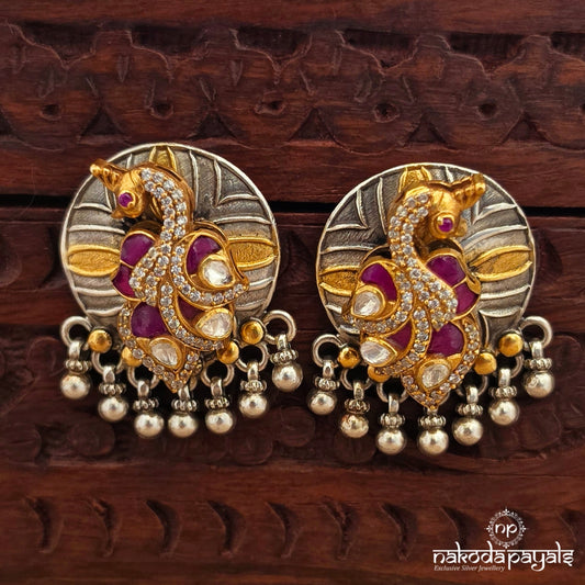 Oxidised Ball Red Peacock Moissanite Earrings (S4110)