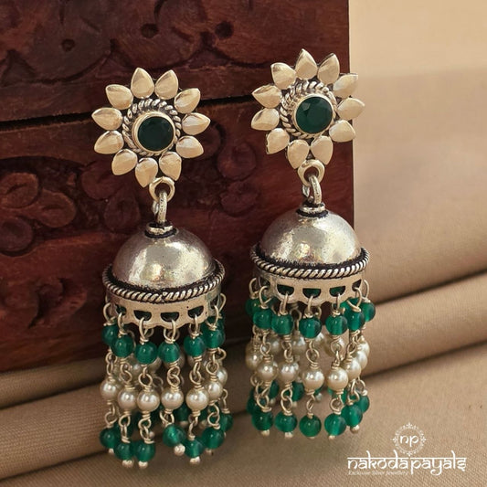 Green pearl Floral Jhumka (J1762)