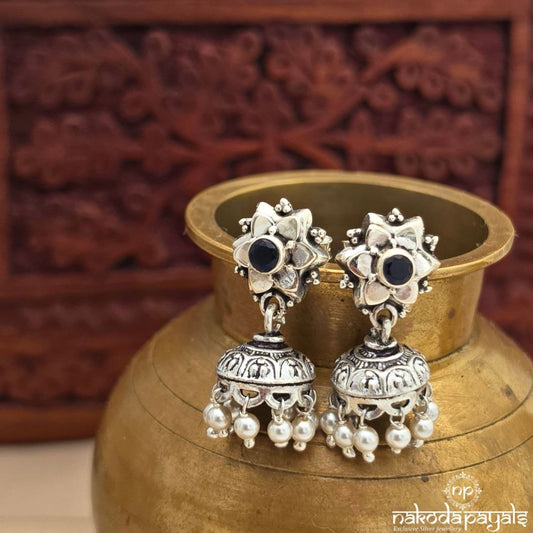 Black Floral Pearl Jhumka (J1829)