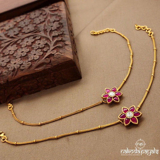 Pink Kundan "10.5 Inch" Anklets (A6758)