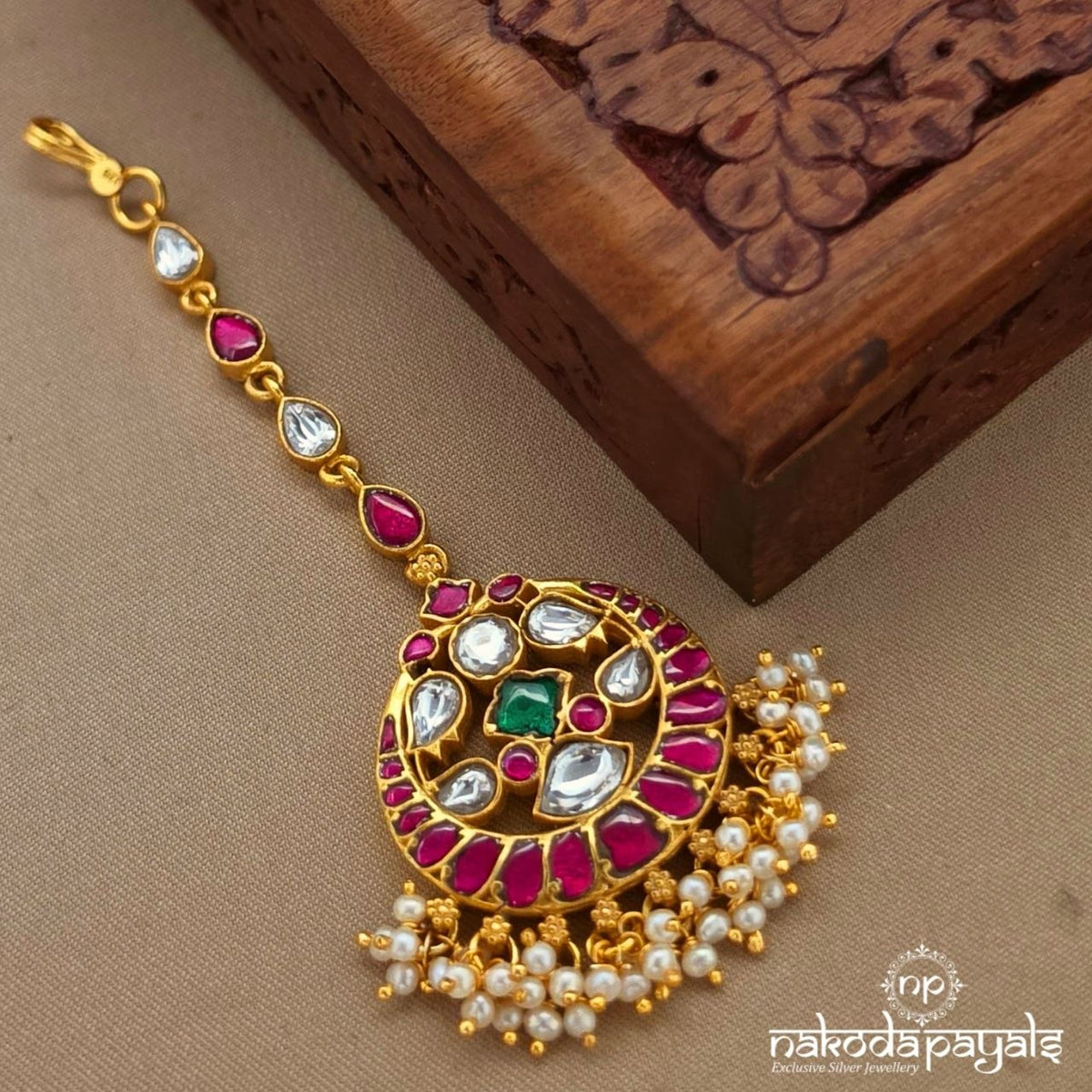 Pink Drop Kundan Maang Tikka (Gm1298)
