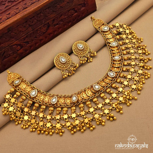 Endearing Floral Neckpiece With Earrings (Gn10360)