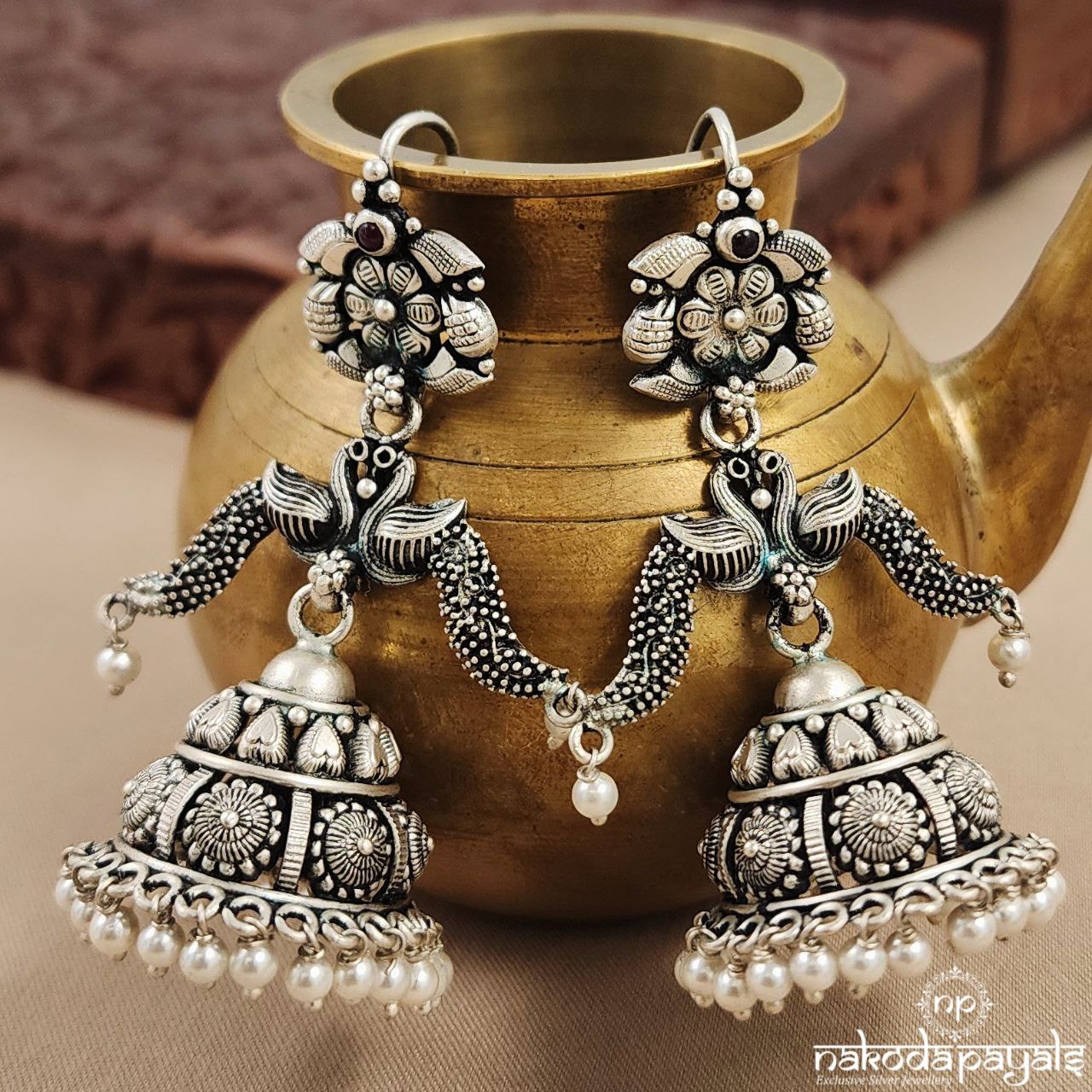 Twin Peacock Charm Jhumka (J1132)