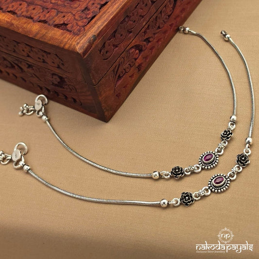 Pink Oval Oxidised Anklet (A6991)