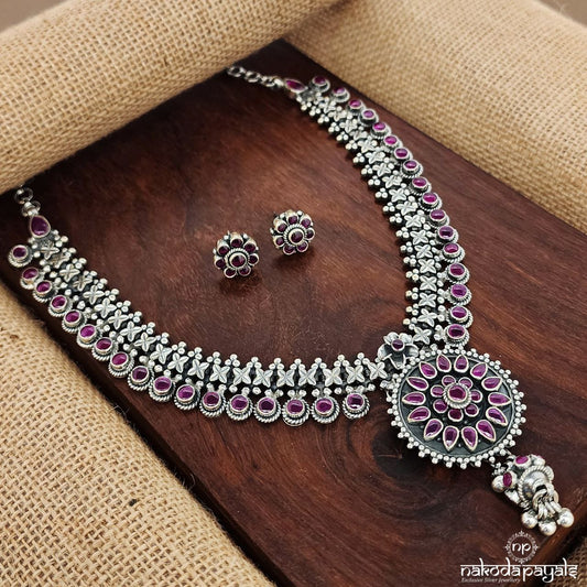 Ball Drop Pink  Neckpiece With Earrings (N10971)