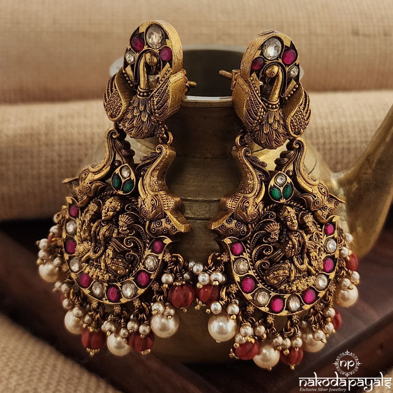 Twin Peacock Kundan Earrings (Ge9059)