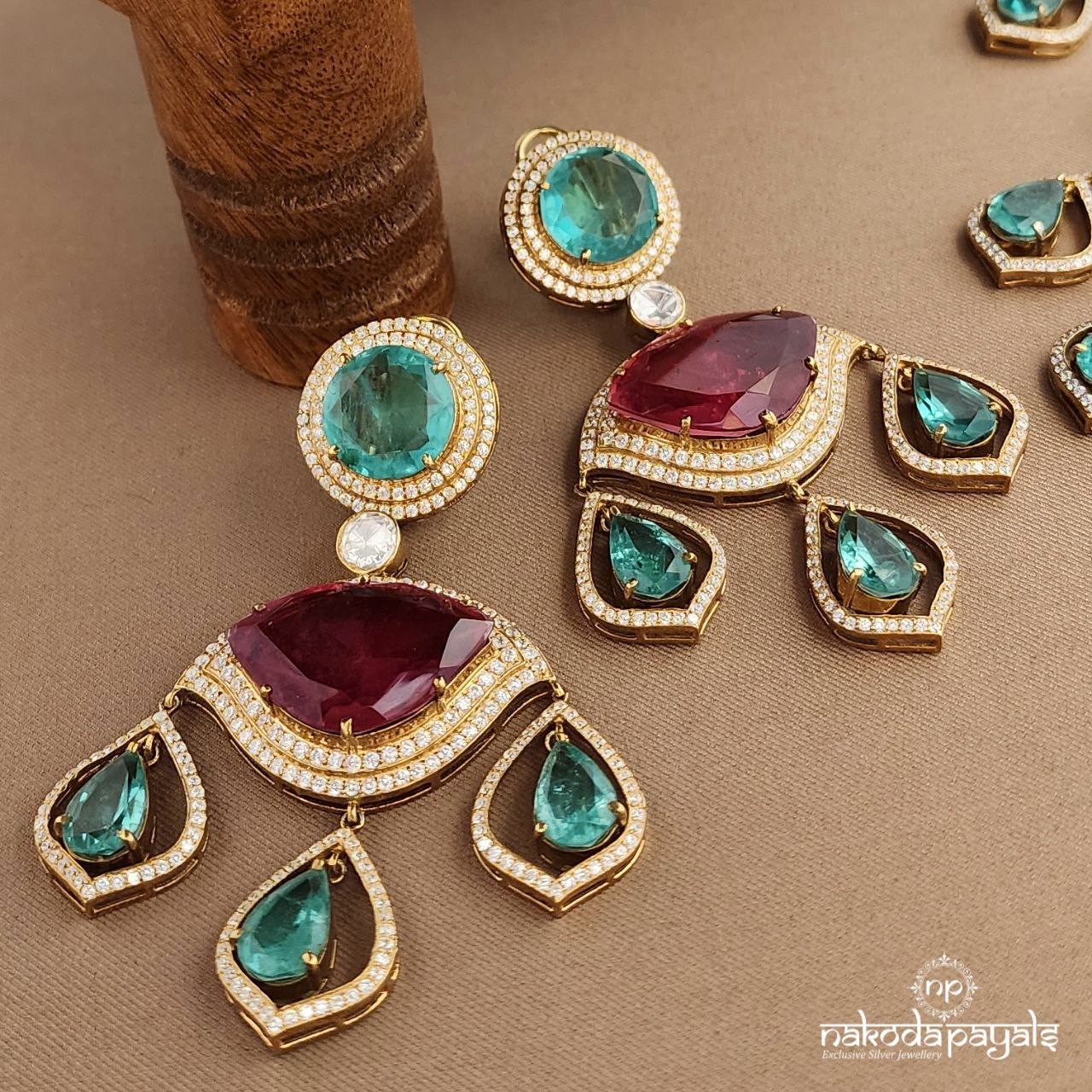 Glorious Grand Moissanite Neckpiece With Earrings (Gn9322)