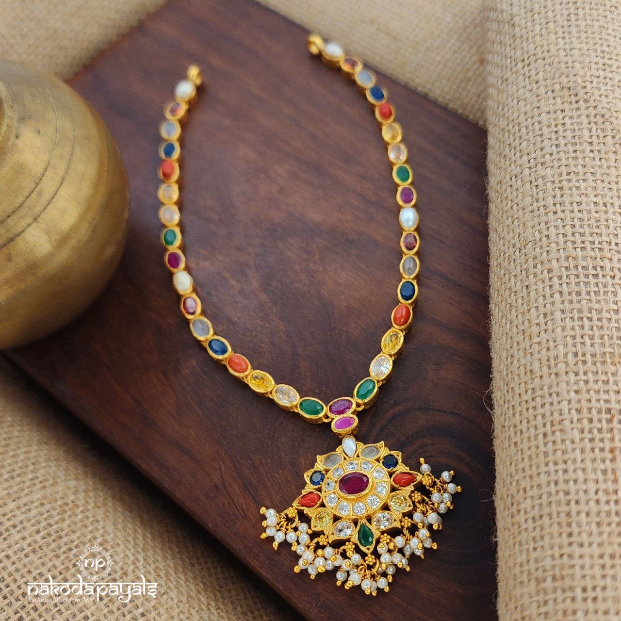 Pink Oval  Navaratna Neckpiece (Gn8904)