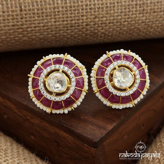 Pink Circular Moissanite Studs (Ge9419)