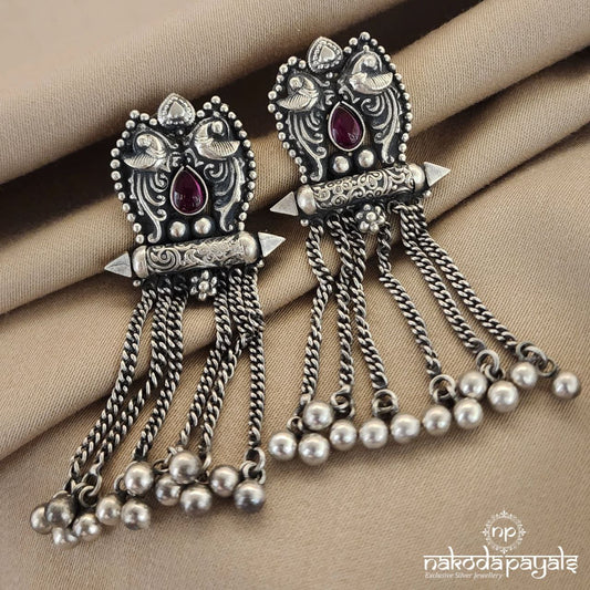 Twin Peacock Floral Ball Drop Earrings (C3058)