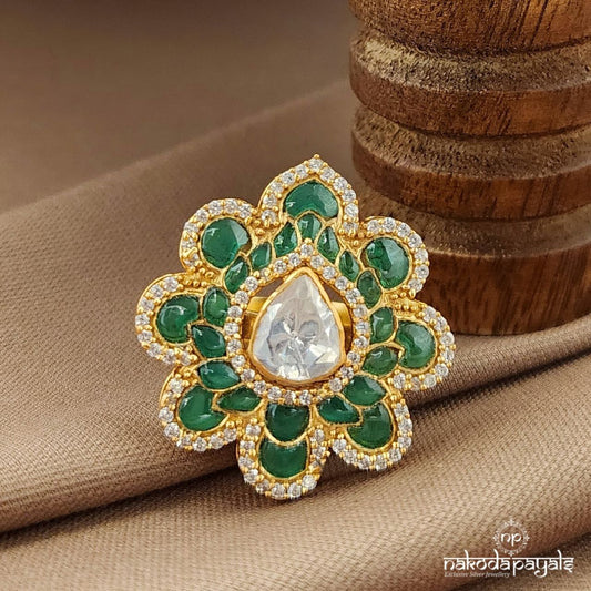 Drop Moissanite Green Finger Ring (F2901)