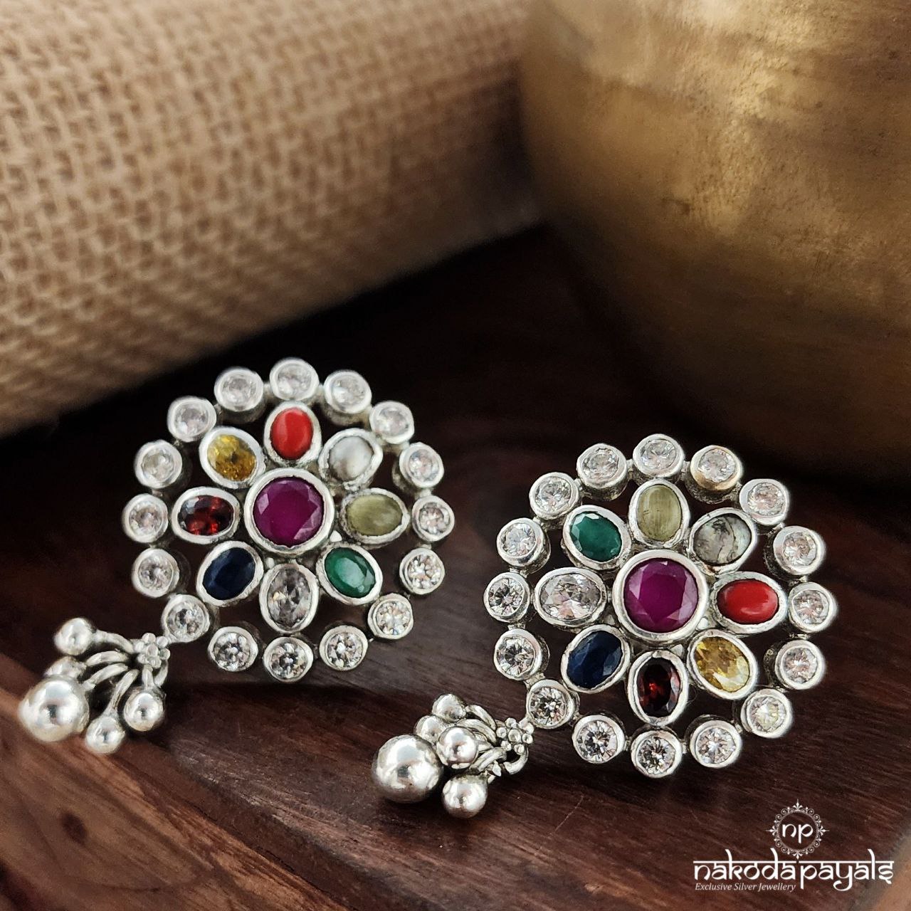 White Navaratna Studs (S3473)