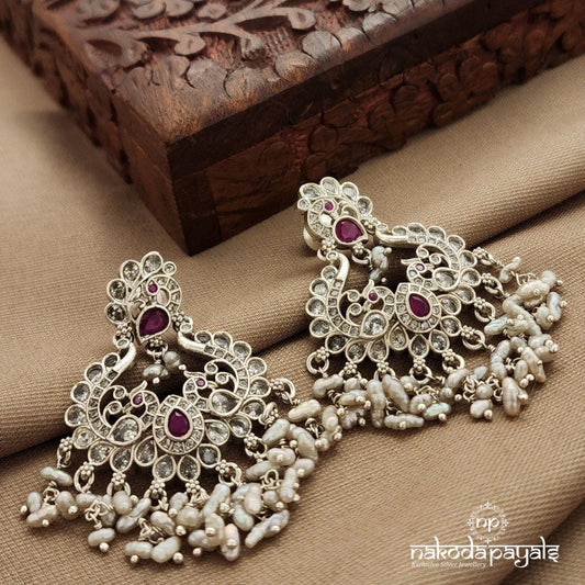 Peacock Pearled Drop Earrings (C3832)