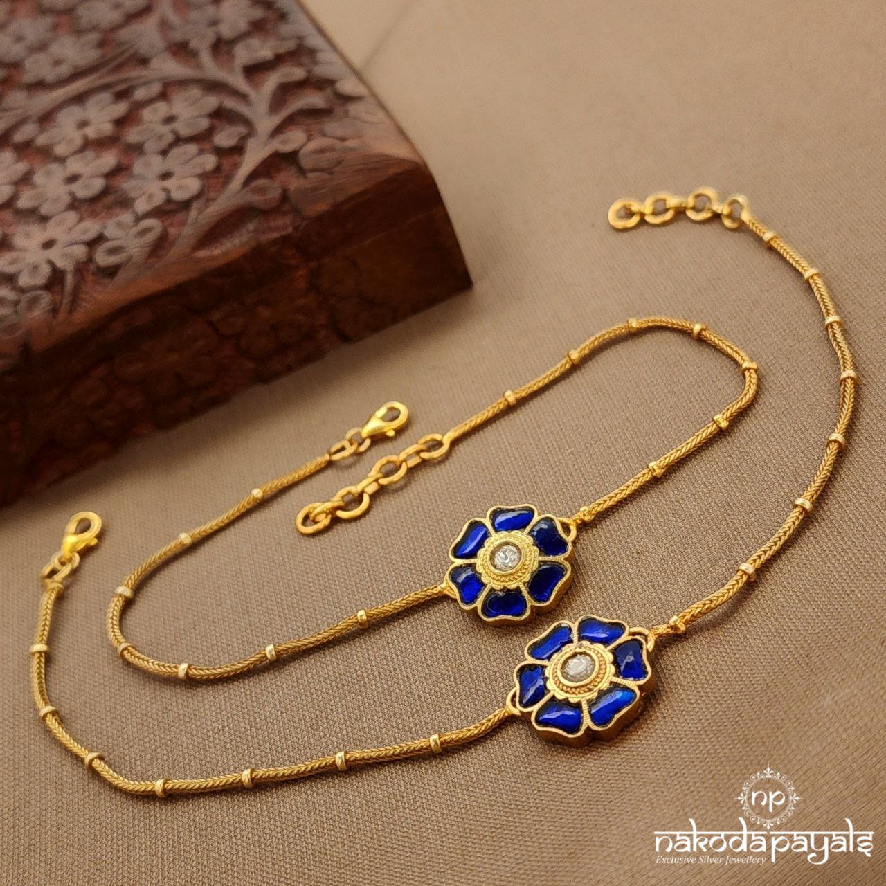 Blue Kundan"10 Inch" Anklets (A6754)