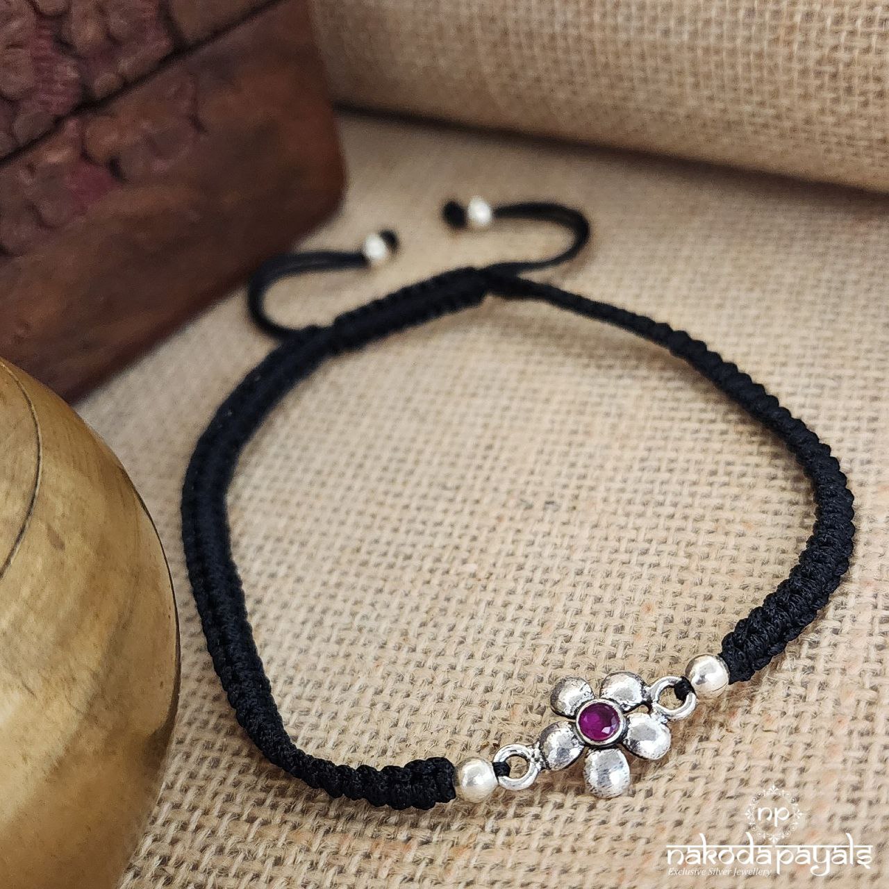 Pink Flower Nazariya Thread Anklets (Nz0691)