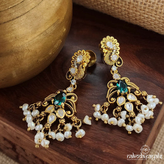 Peacock Green Moissanite Chandbali (Ge8880)