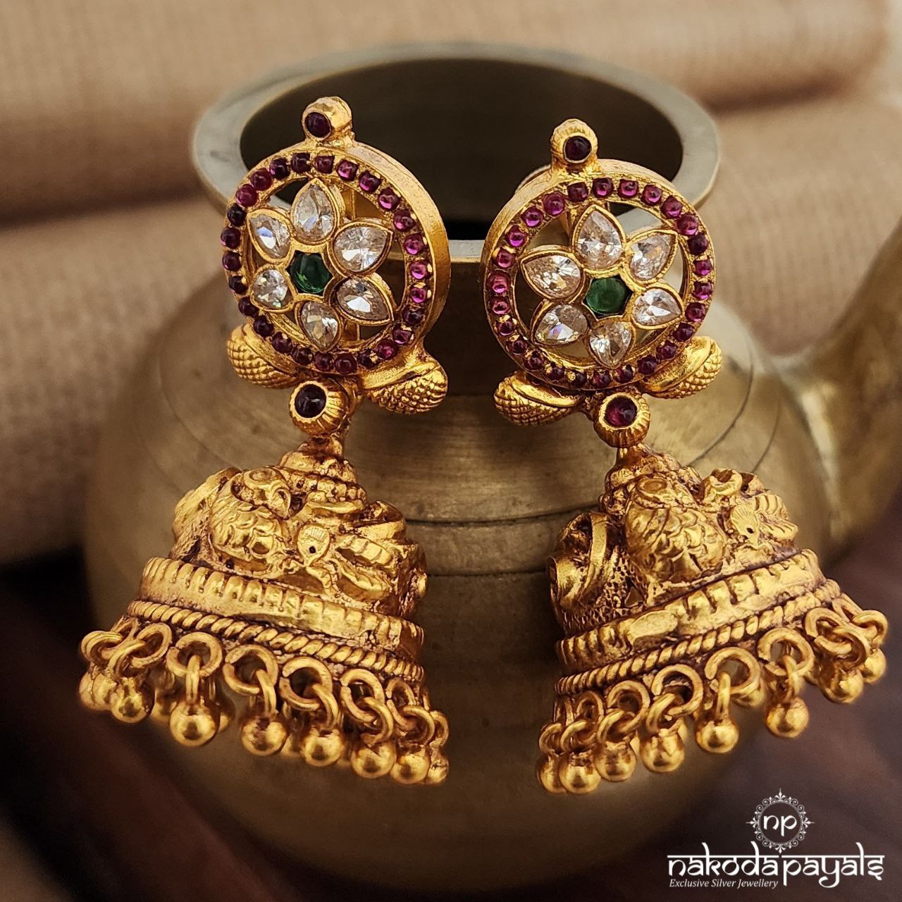 Circular Kemp Floral Jhumka (Ge9483)