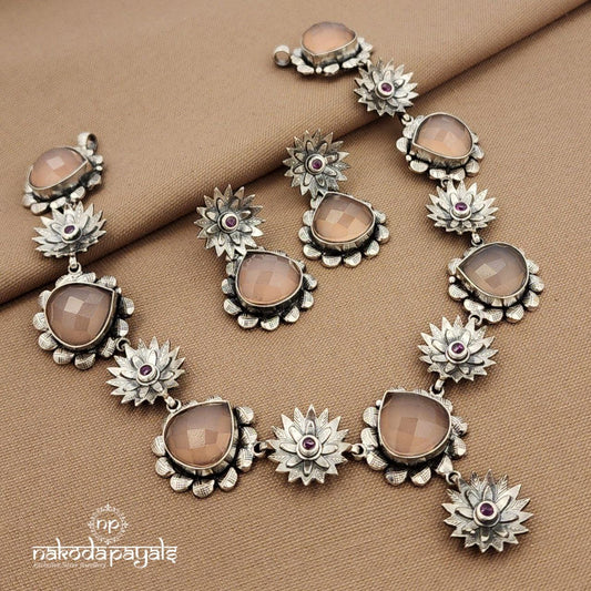 Pink Drop Neckpiece With Earrings (N11354)