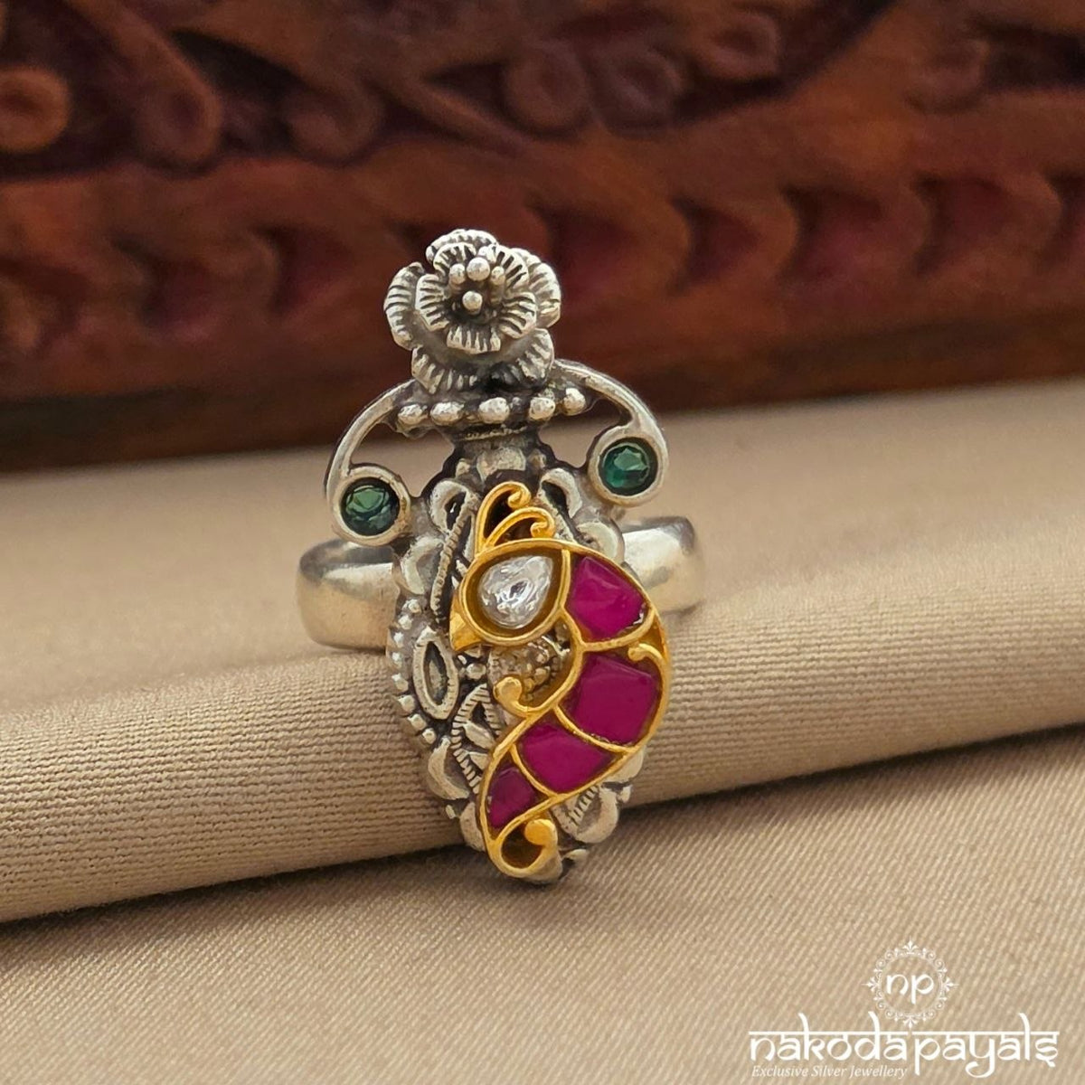 Peacock Dual Tone Finger Ring (F3042)