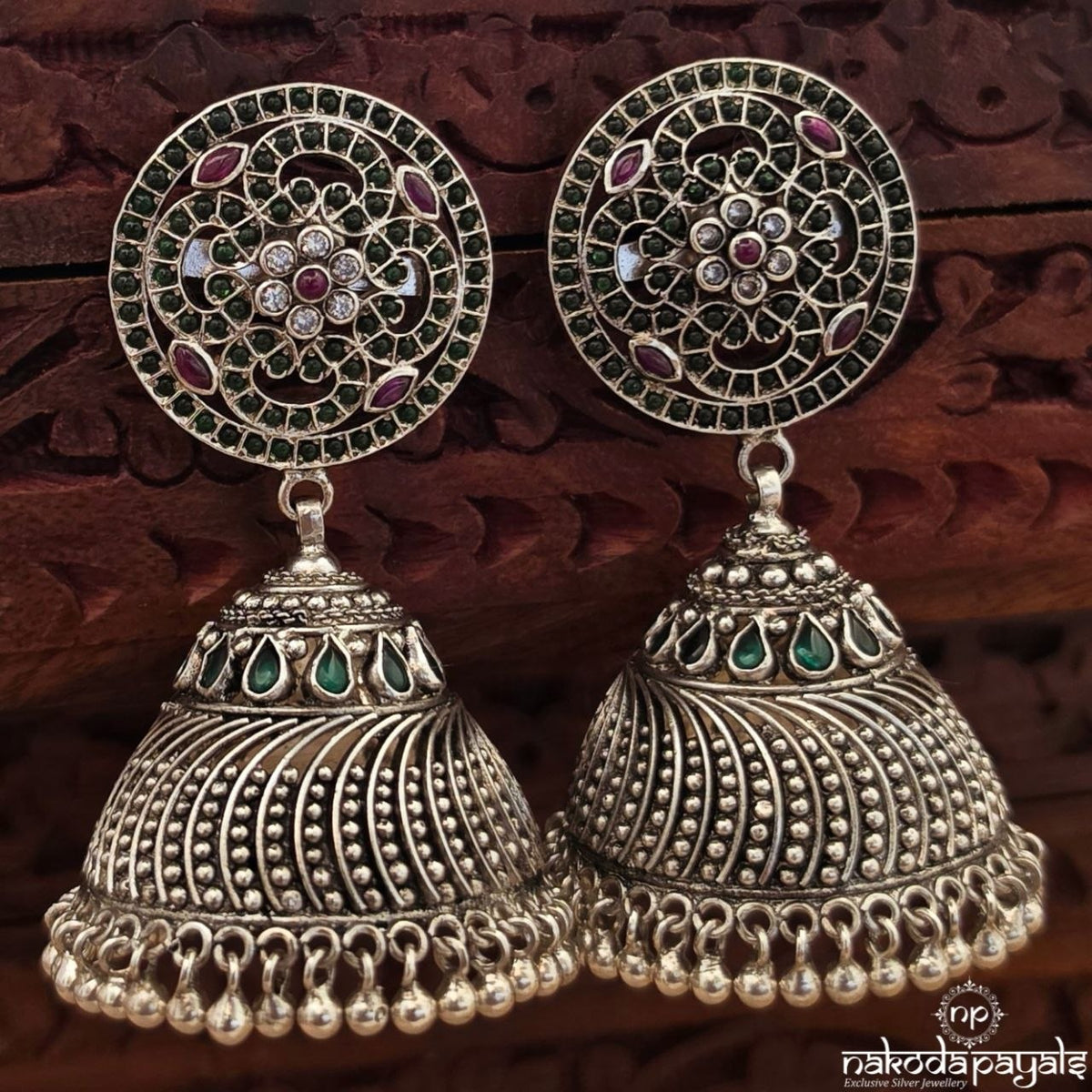 Circular Green Floral Jhumka (J1866)