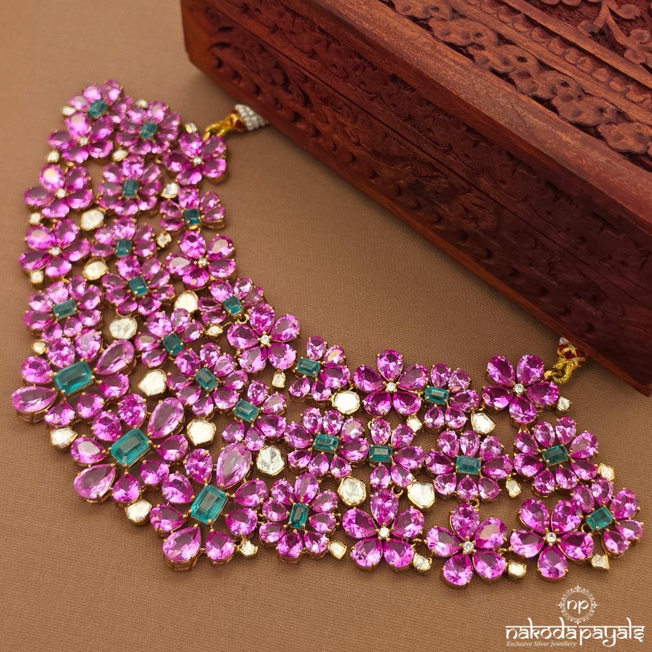 Glorious Pink Neckpiece With Earrings (Gn10043)