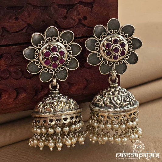 Pink Floral pearl Jhumka (J1761)