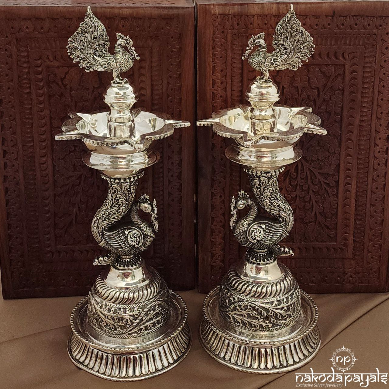Chitai Work Peacock 12' Deepam Pair  (Aa2204)