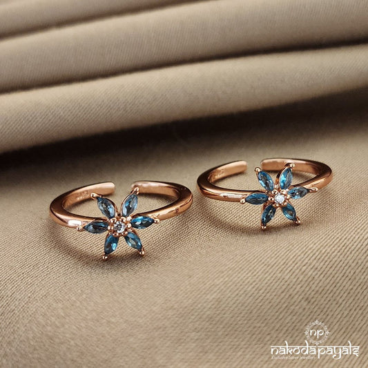 Blue Flower Rose Gold Toerings (T4379)