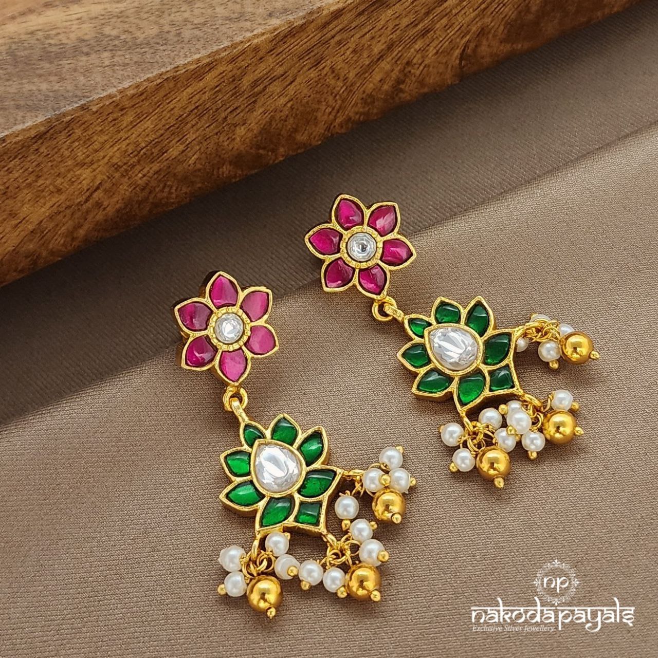 Kemp  Kundan Pearled Drop Earrings (Ge9795)