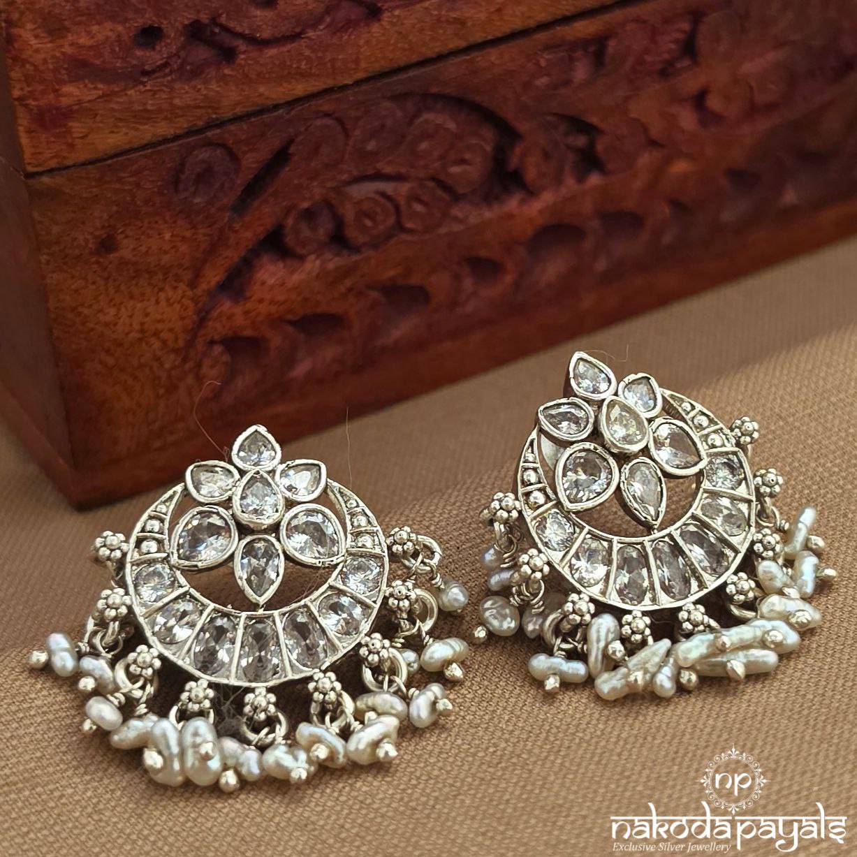 White Half Moon Studs (S9606)