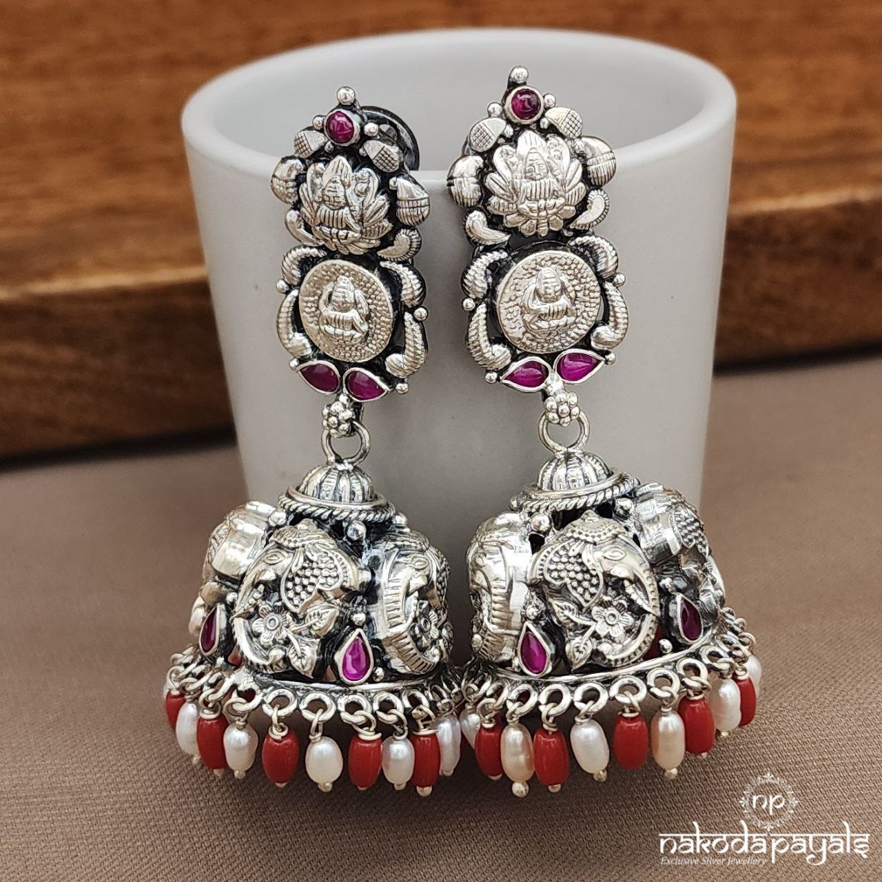 Coral Pearl Drop Lakshmi Jhumka (J1465)