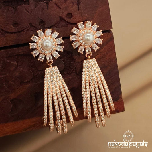 Rose Gold White Floral Earrings (St3943)