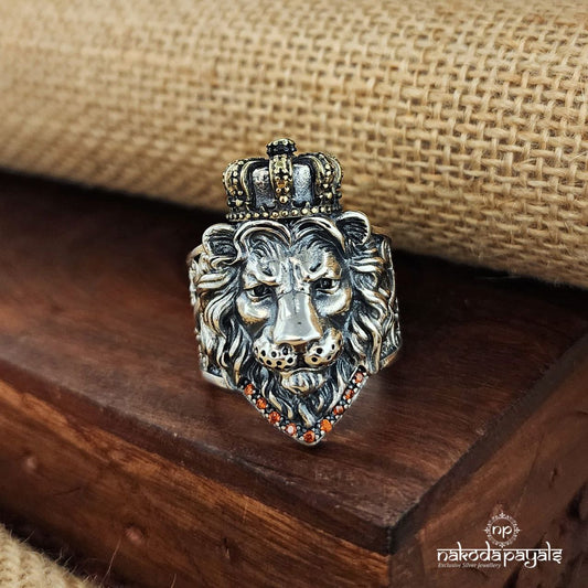 Dual Tone Lion Face Finger Ring (F2768)