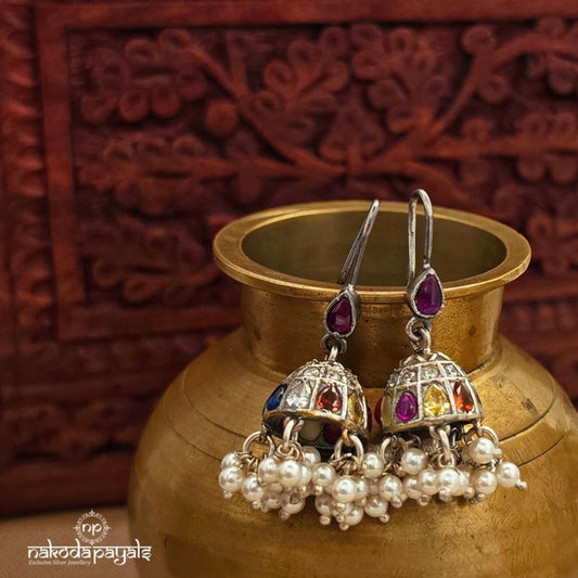 Red Drop Navaratna Hangings Jhumka (J1609)