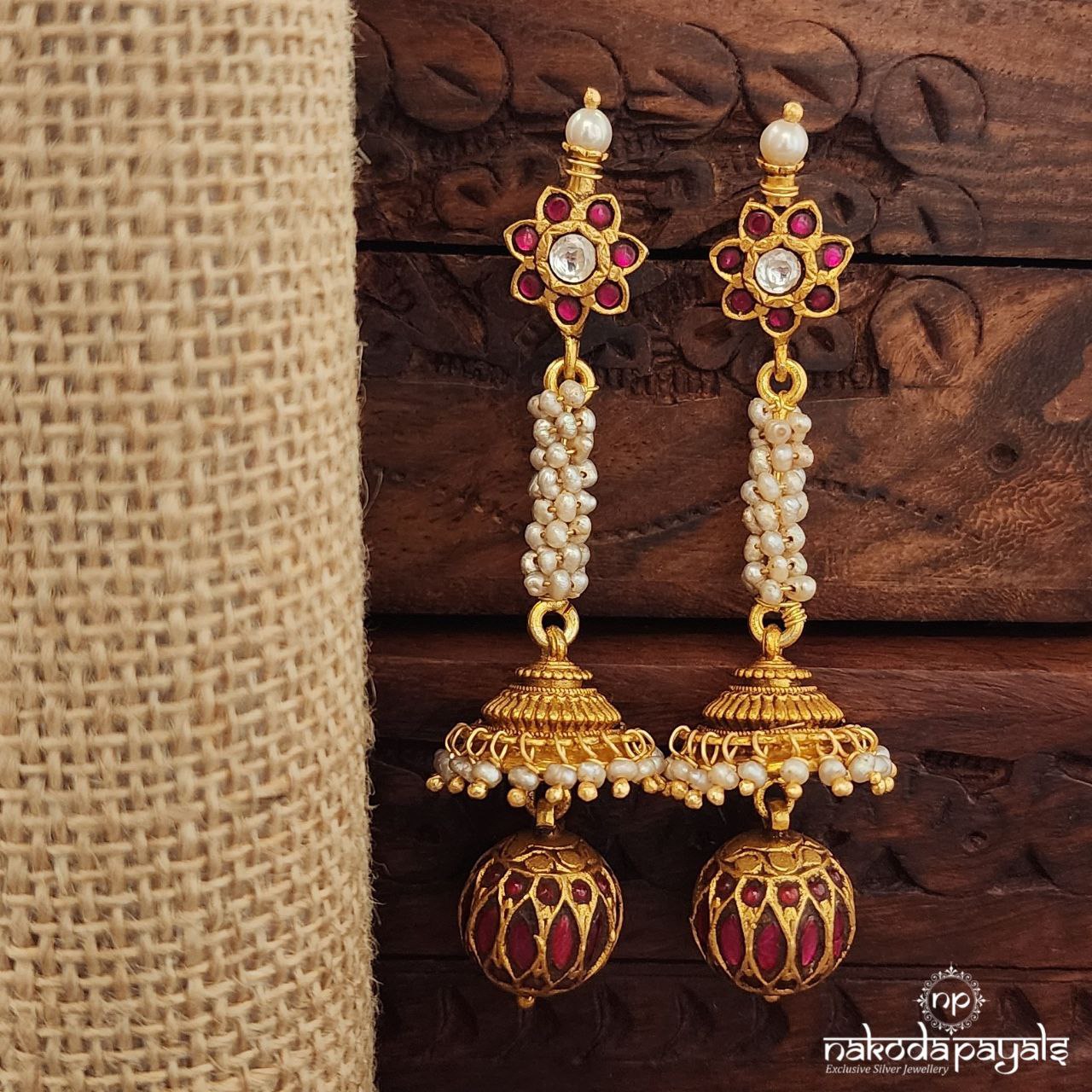 Kundan Ball Pearled Jhumka (Ge9921)