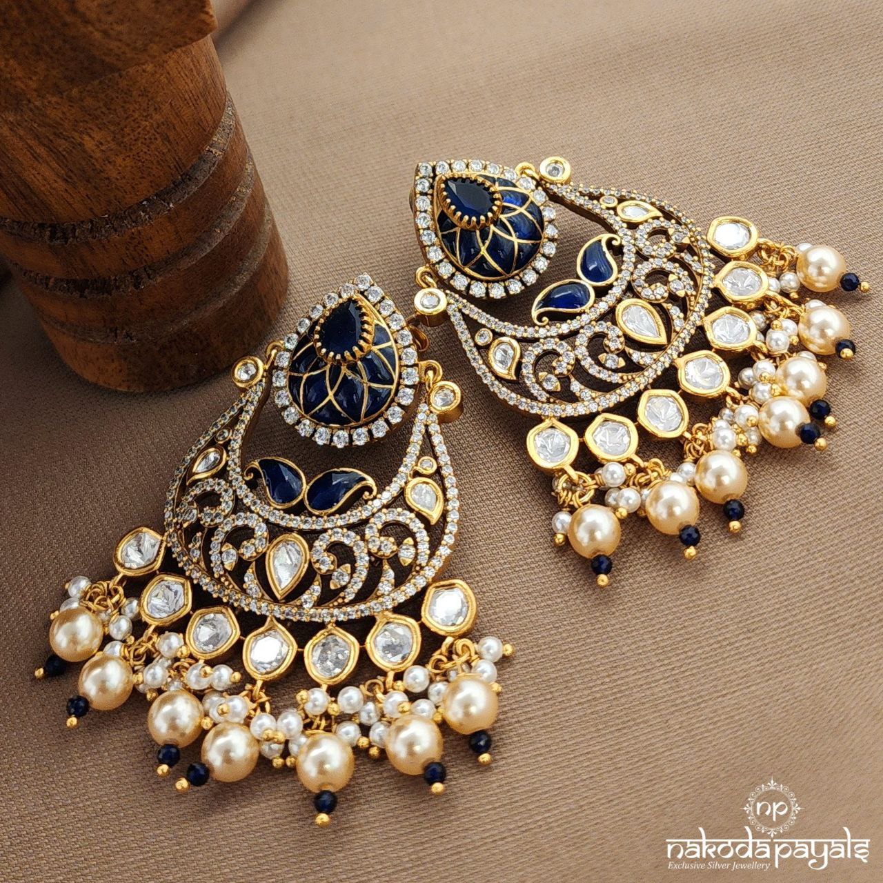 Blue Pearled Drop Chandbali (Ge10016)