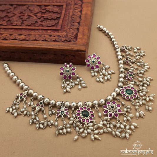 Pink Floral Pearl Neckpiece (N12036)