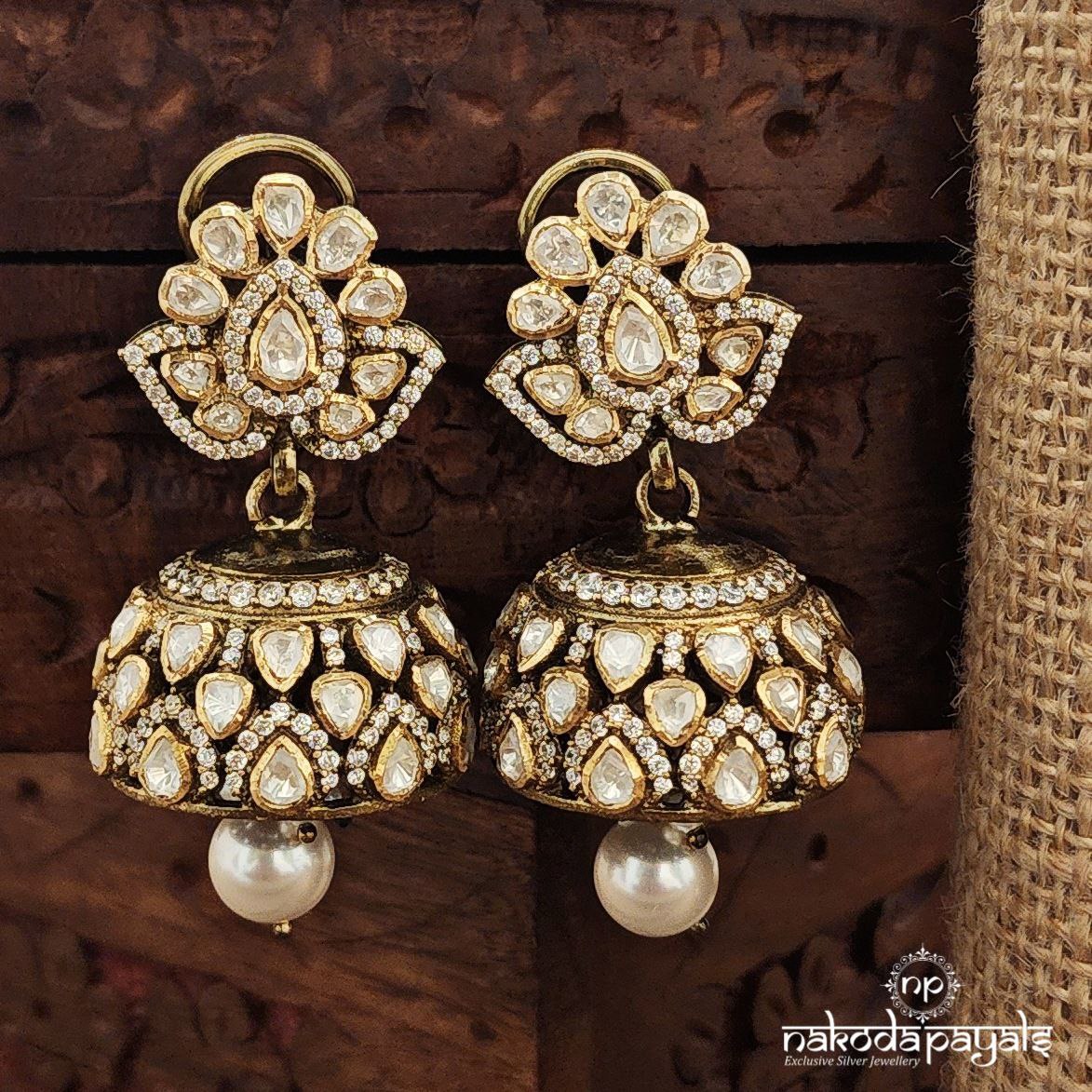 Polki White Jhumka (Ge10139)